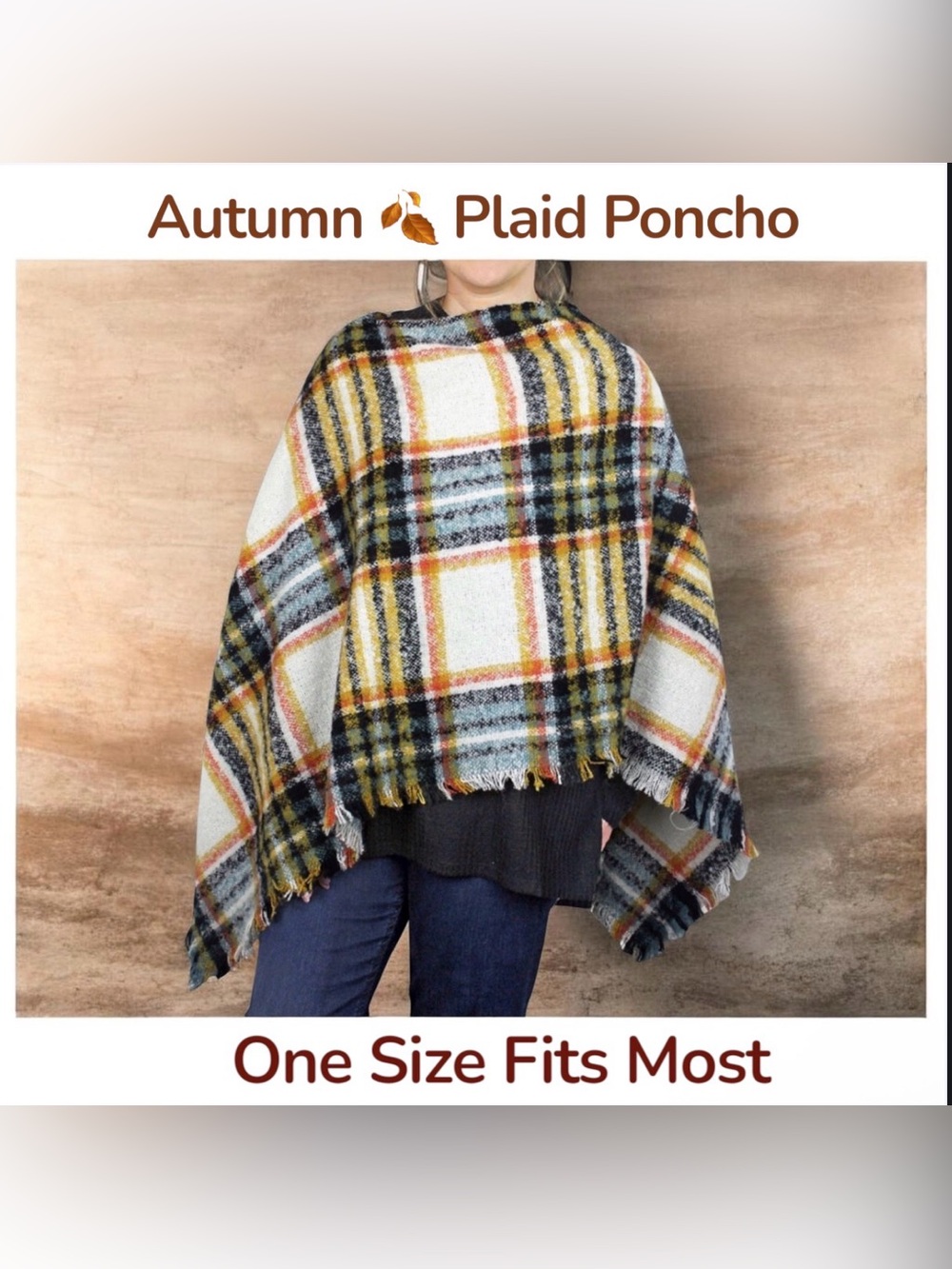 Autumn Hues Plaid Poncho NWT One Size Fits Most